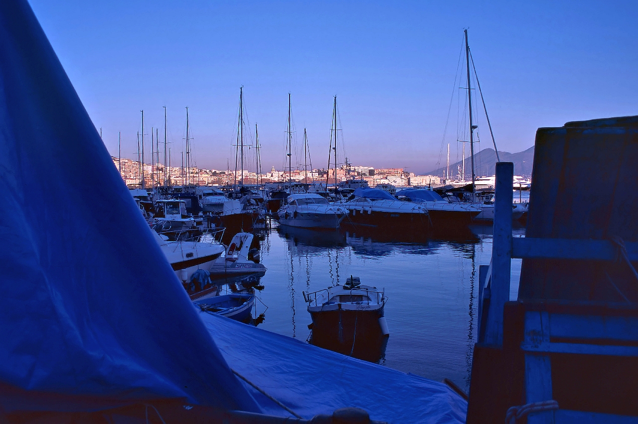 Naples seaport in blue