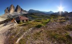 tre cime di lavaredo in controluce con fisheye tre cime di lavaredo in controluce con fisheye