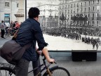 Trieste,pannelli esposti in Piazza Unit raffiguranti momenti storici della citt.