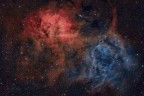 La nebulosa SH 2-132 (Lion nebula), nella costellazione del Cefeo. Ripresa col Celestron RASA 8 e la ASI 183-MC-Pro. E' una bellissima nebulosa ad emissione di idrogeno ionizzato e ossigeno doppiamente ionizzato, distante circa 10.000 anni luce da noi. L'immagine  il risultato dell'integrazione di 40 scatti da 5 minuti ciascuno, ripresi con filtro a doppia banda stretta (Ha + OIII) IDAS NBZ e 30 scatti da 10 secondi ciascuno, in banda larga con filtro anti inquinamento Optolong L-Pro