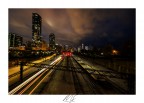 Chicago skyline with trains lights 2 Chicago skyline with trains lights 2