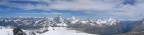 Foto panoramica dalla cima del Breithorn Occidentale (Cervinia) verso le Alpi. Dal Monte Bianco alla valle di Zermatt passando per il Cervino.
